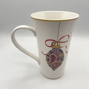 222 Fifth Paisley Ornaments Fine China Christmas Latte Coffee Mug 18 oz